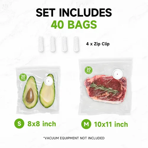 Miniatura 2 de Bolsas selladoras al vacío Vixino, 40 bolsas selladoras al vacío reutilizables para alimentos, libres de BPA, preparación de comidas y cocina sous