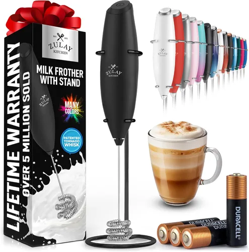 Miniatura 120 de Zulay Kitchen Espumador de leche de mano con pilas Duracell AA – Mezclador eléctrico ultrarrápido y creador de espuma, mezclador de bebidas fácil
