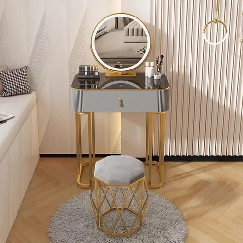 Mesa de tocador de maquillaje, mini tocador, mesa de tocador con espejo iluminado, para dormitorio pequeño (color gris-a, tamaño: 19.7 in)