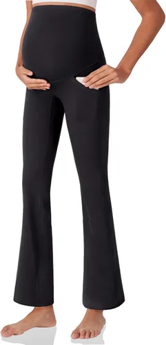 POSHDIVAH Pantalones de yoga de maternidad para mujer, para trabajo, descanso, elásticos, corte de bota, pantalones acampanados para embarazo,