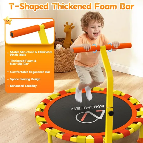 Miniatura 5 de ANCHEER 38'' Toddler Trampoline with Adjustable Handle, 150lbs Capacity Mini Trampoline for Kids Ages 1-6, Foldable & Easy to Assemble