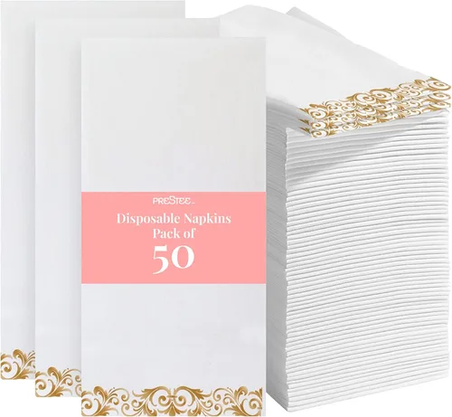 Miniatura 9 de Prestee 200 toallas de mano de papel desechables que se sienten como servilletas de lino, 2 capas, toallas de invitados, servilletas de papel