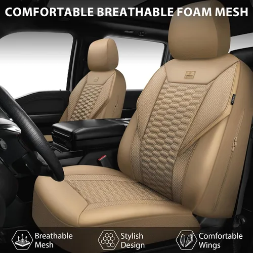Miniatura 2 de CAR PASS Juego completo de fundas para asientos de coche de malla de espuma 3D de cuero, fundas para asientos de coche de malla transpirable