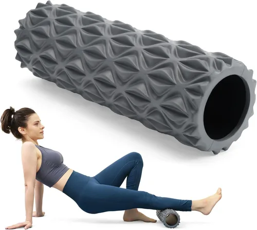 Rodillo de espuma – Masajeador de tejido profundo de 15 pulgadas para masaje muscular, liberación de puntos gatillo miofascial, ejercicio, yoga, Gris