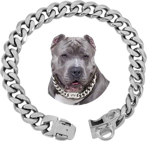 Miniatura 8 de BAOBOTE Collar de perro de acero inoxidable dorado de 0.59 pulgadas con cadena de eslabones cubanos resistente a prueba de mordidas, collar