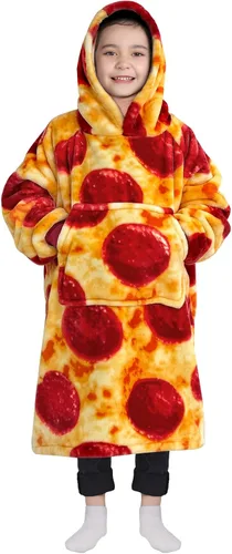 Miniatura 15 de Waitu - Sudadera tipo manta, para regalar a hombre o mujer, muy cálida y acogedora, gigantesca, con capucha, de gruesa franela, con mangas y un Negro