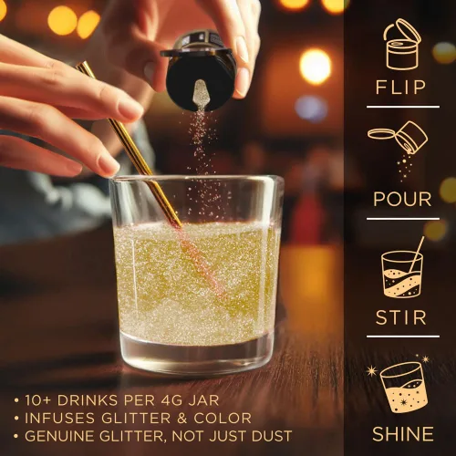 Miniatura 4 de Brew Glitter - Purpurina comestible para bebidas, cócteles, cerveza, adornar bebidas Certificado Kosher y Halal 100% comestible y de grado Dorado