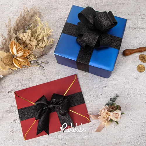 Miniatura 2 de Ribbli - Cinta de brillo negro, cinta de regalo negra con borde cortado para Navidad para manualidades, decoración del árbol de Navidad, decoración