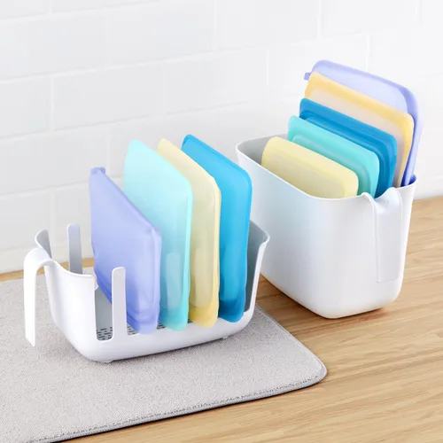 Miniatura 7 de YouCopia Dry&Store - Juego de escurridor y contenedor de bolsas reutilizables, organizador de bolsas de silicona y almacenamiento
