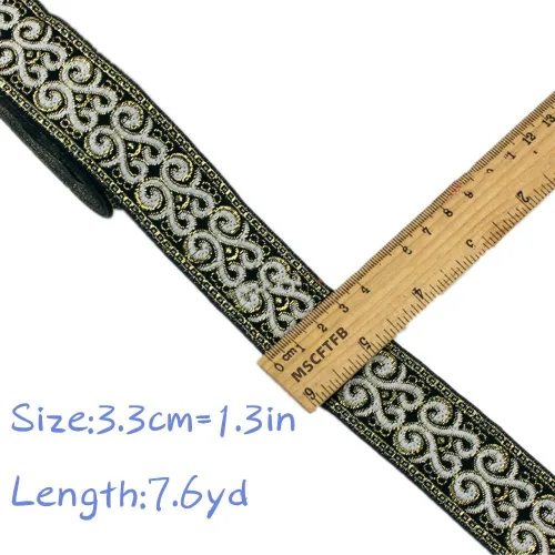 Miniatura 2 de Patrones de palmette - Cinta de tela tejida con flecos para accesorios de ropa, correas de adorno, cinturones, collares de ancho 1.3 pulgadas por