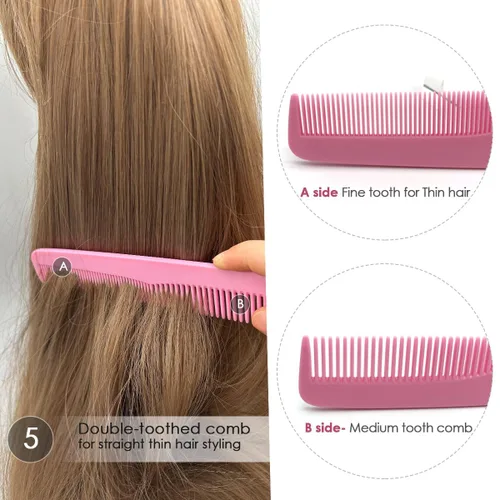 Miniatura 6 de Peines de pelo para mujeres y hombres, peine de dientes anchos grandes, dientes finos, peine de cola de rata, juego de peines para desenredar