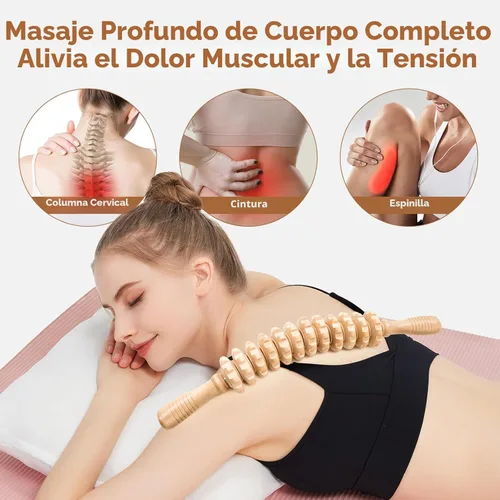 Miniatura 3 de Rodillo de masaje de madera para piernas y muslos, herramienta de mano para alivio muscular, drenaje linfático y escultura corporal, masajeador