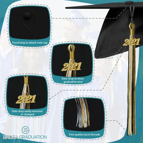 Miniatura 3 de Endea Graduation Borla mixta de triple color con gota de fecha dorada (negro/dorado/blanco, 2021)