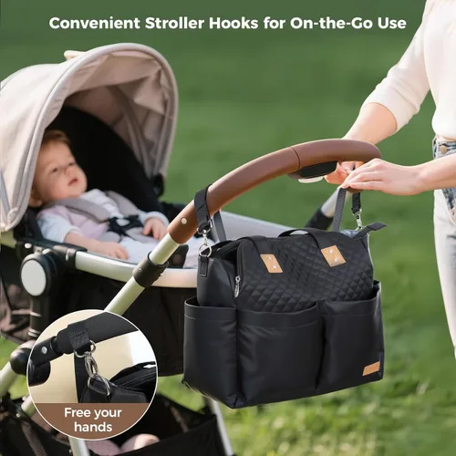 Miniatura 7 de Lekebaby Bolsa de pañales – 17 bolsillos grande para pañales de viaje impermeable con cambiador portátil, bolsa de hospital cruzada para mamá