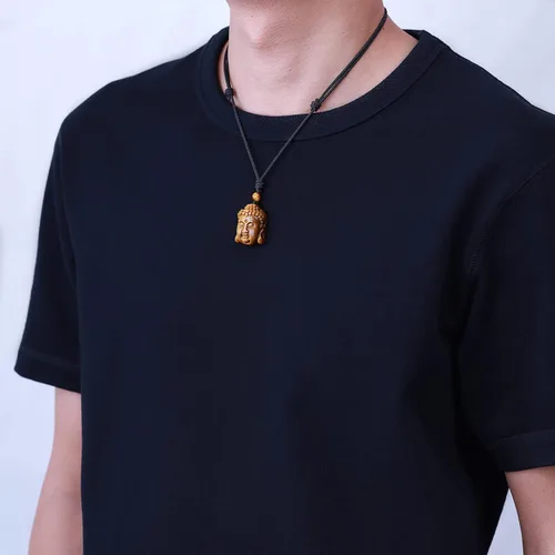 Miniatura 3 de Collar con colgante de cabeza de Buda con ojo de tigre genuino, Piedra