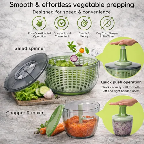 Miniatura 2 de Brieftons Ensalada Spinner y Chopper: Grande 6.3-Qt lechuga Verduras Lavadora Secadora, 0.95-Qt Chopper Mezclador, Almacenamiento compacto, Fácil
