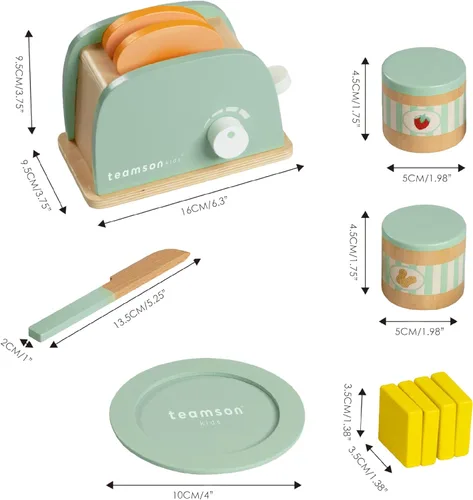 Miniatura 7 de Teamson Kids Little Chef Frankfurt - Juego de accesorios para tostadora de cocina (11 piezas), de madera, con comida y utensilios