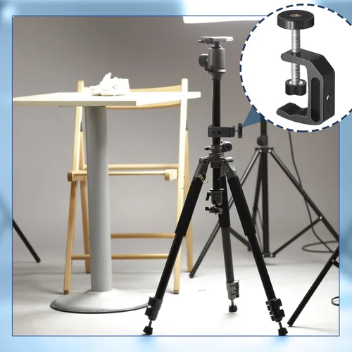 Miniatura 5 de Hicarer Abrazadera universal C con orificio de rosca de 1/4 y 3/8 pulgadas, abrazadera de soporte de aluminio para mesa de escritorio, soporte