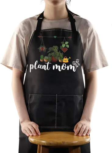 WZMPA Plant Mom - Delantal de jardinería con bolsillos, regalo para amantes de las plantas, delantal ajustable para jardinero, florista, abuela, mamá