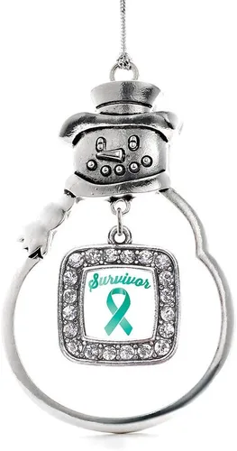 Miniatura 135 de Inspired Silver - Adorno de rodillo de reina - Adorno cuadrado de plata con muñeco de nieve con joyas de circonita cúbica