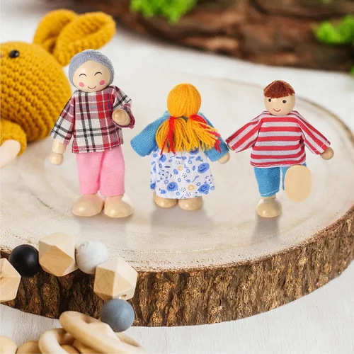 Miniatura 3 de 17 piezas de casa de muñecas de madera, personas de 15 figuras familiares y 2 mascotas (perro y gato), juego familiar de muñecas para niñas y niños