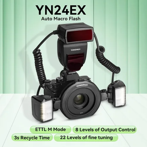 Miniatura 2 de YONGNUO YN24EX YN-24EX 24EX, TTL Macro Ring Flash LED Macro Flash Speedlite, con 2 cabezales de flash y 4 anillos adaptadores para Canon