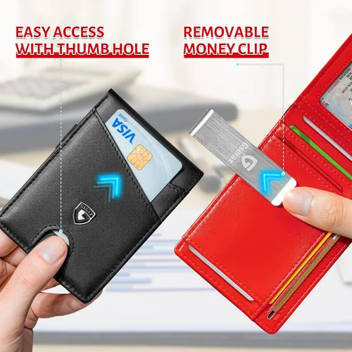 Miniatura 64 de GSOIAX Cartera delgada de cuero plegable RFID para hombre, billetera minimalista con bolsillo frontal con clip para dinero, 12 ranuras para Negro