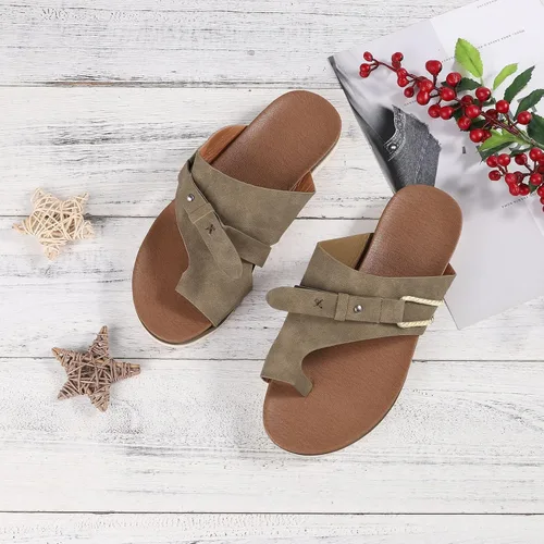 Miniatura 9 de Sandalias ortopédicas para mujer, pantuflas para caminar con soporte de arco, sandalias casuales antideslizantes A4# Caqui