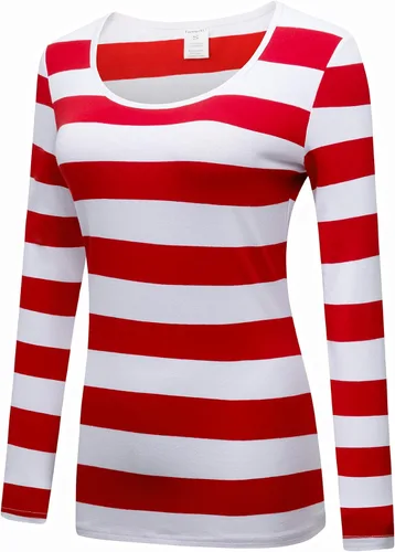 Miniatura 2 de Formeet17 Camiseta de manga larga a rayas para mujer, elástica, cómoda, cuello redondo