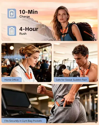 Miniatura 5 de JL&MI Neckband - Auriculares Bluetooth con batería extra de 1000 horas, con cancelación de ruido, 80 horas de reproducción, auriculares para correr