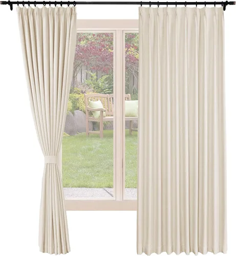 Miniatura 21 de Frelement Cortinas opacas de lino natural, paneles de cortinas plisadas para sala de estar, cortinas con aislamiento térmico, 52 pulgadas de ancho x
