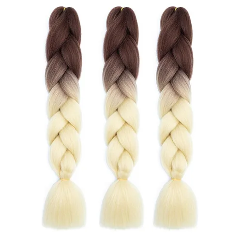 Miniatura 24 de Xiaofeng Extensiones de cabello trenzado coloridas Ombre de 61 cm, 3 unidades, trenzas Jumbo de alta temperatura para trenzas en zigzag y trenzas