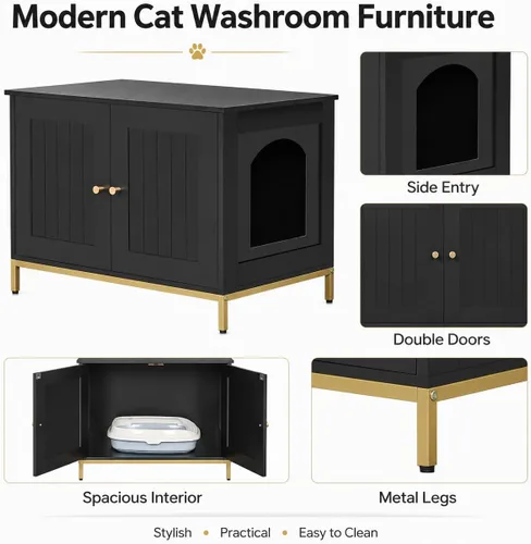 Miniatura 7 de Homhedy Gabinete para Caja de Arena para Gatos, Muebles de Baño para Gatos con Marco de Metal, Casa para Mascotas, Se Adapta a la Mayoría de Cajas