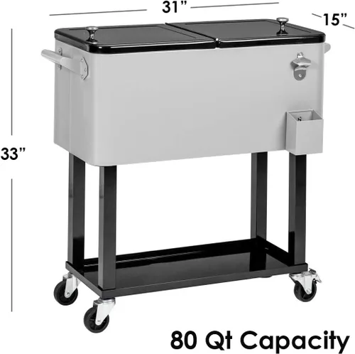 Miniatura 3 de Clevr caja refrigeradora para hielo rodante, para patio y exteriores, con bandeja adicional, barra de fiestas de patio portátil, cofre de bebidas