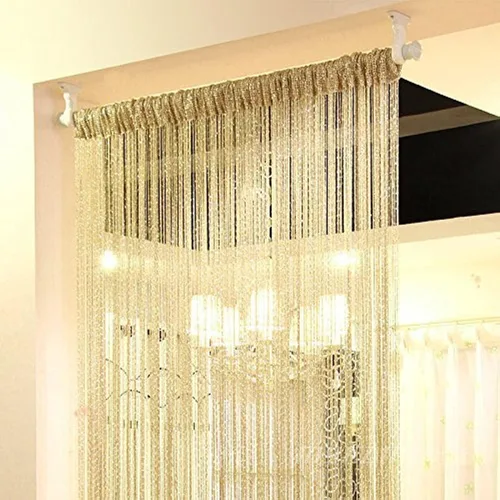 Miniatura 5 de Cortina de cuerda para puerta, hilo plano de cinta plateada con borlas, divisor de habitación, 39 x 79 pulgadas (rosa-estilo 2)