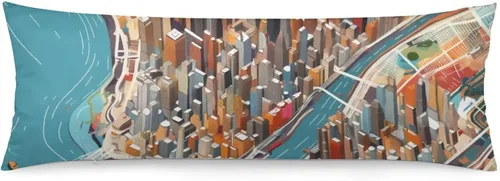 Miniatura 11 de Funda de almohada de cuerpo con mapa personalizado de la ciudad de Nueva York, 20 x 54 pulgadas, funda protectora de almohada larga con cremallera