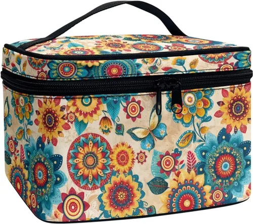 Miniatura 18 de 60S Groovy Hippie Flower Pink Pattern Travel Makeup Bags for Women Portable Tote Cosmetic Case with Carry Handle Toiletry Accessories Storage