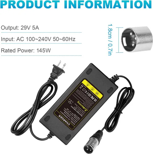 Miniatura 9 de Cargador XLR macho de 29V 5A de 3 pines para batería de 24 V para movilidad del orgullo, silla eléctrica Jazzy, Lakematic, Golden Technologies