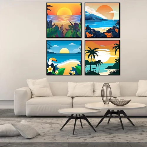 Miniatura 4 de AOSGEDY Paquete de 4 pinturas por números para adultos y niños principiantes, pintura acrílica DIY de paisaje-playa, kit de pintura por números