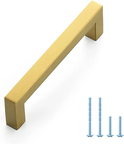 Miniatura 33 de Ravinte Paquete de 5 tiradores dorados de latón brusehed de 3 pulgadas para gabinetes de cocina, herrajes de cocina cuadrados dorados para gabinete