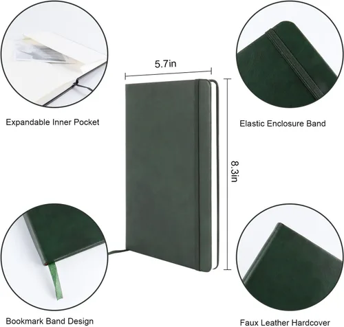 Miniatura 3 de Cuaderno de diario (A5, verde oscuro), 192 páginas, tamaño mediano de 5.7 x 8.3 pulgadas, papel grueso de 2.82 oz/m², tapa dura