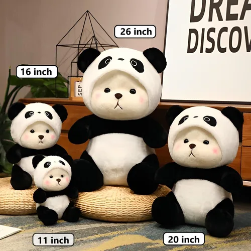 Miniatura 4 de Oso de Peluche de Dibujos Animados con Ropa Cruzada, Oso de Peluche Lindo con Gorra de Stitch Removible (Panda Negro, 27.9 cm / 0.23 kg)
