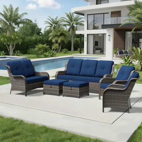 Miniatura 48 de Joyside Juego de sillas de mimbre para patio, juego de 3 piezas de mimbre para exteriores con 2 sillas reposabrazos y 1 mesa auxiliar para terraza