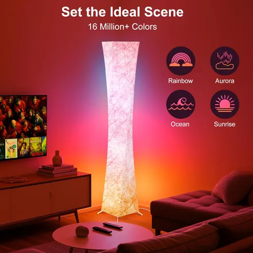 Miniatura 3 de WORLD WIN Lámpara de pie, lámpara de esquina LED RGB inteligente de 61'' con sincronización de música y 16 millones de colores DIY, 3 temperaturas
