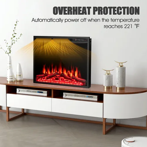 Miniatura 5 de COSTWAY Chimenea eléctrica de 34 pulgadas, calentador de chimenea empotrado y montado en la pared con 4 colores de llama y tronco, velocidad