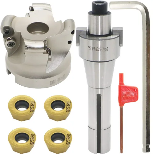 Miniatura 9 de Porta-fresa de molino de cara EMRW 6R 50-22+R8-FMB22-7/16+RPMT1204 Hoja de aleación dura+Llave de 8 mm+Llave T15, utilizado para el mecanizado