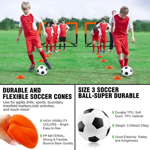 Miniatura 6 de Kids Soccer Goals for Backyard Set of 2, 4 x 3 ft/6 x 4 Toddler Soccer Goal Training Equipment with Soccer Ball, Cones, Pop Up Soccer Net for Kids