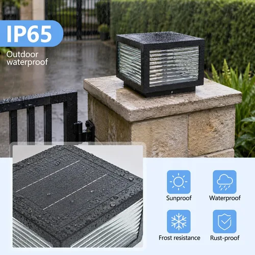 Miniatura 4 de Luz solar para exteriores, 7.9 pulgadas, acero inoxidable IP65, impermeable, lámpara de poste cuadrada, regulable, lámpara de columna de paisaje [M]