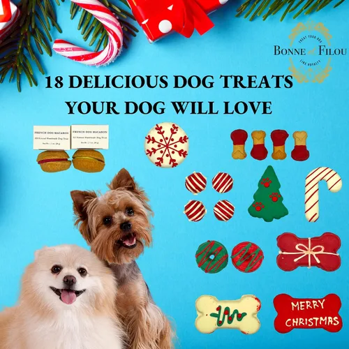 Miniatura 5 de Bonne et Filou - Bocadillos navideños para perros, caja de regalo gourmet de lujo, 18 macarrones diseñados a mano, trufas y galletas de hueso