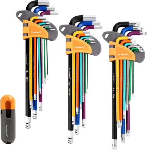 Miniatura 9 de MULWARK Juego de llaves Allen plegables de 17 piezas Sistema métrico y estándar SAE – Herramienta de llave 2 unidades hexagonales portátiles